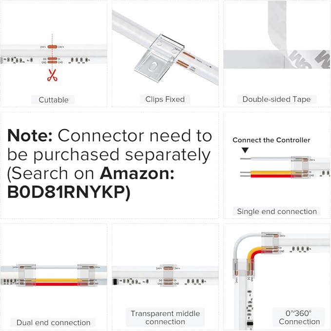 BTF-LIGHTING WS2811 Smart IC RGB FCOB COB LED Strip, UL Listed 630LEDs/m High Density Color Chasing Uniform Light, DC12V 9.8FT 10mm Width Tape Light for Home Party DIY Decor(No Adapter or Controller)