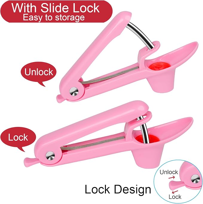 Cherry Pitter Tool Pit Remover, Cherry Core Remover Tool with Space-Saving Lock Design, Heavy-Duty Cherry Pit Remover for Kids/Making Cherry Jam (Pink)