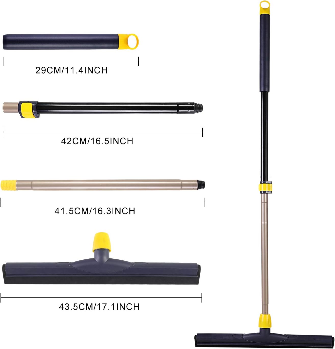 Yocada Floor Squeegee Scrubber Adjustable Telescopic Pole Heavy Duty Household Broom EVA Foam Blade for Garage Courtyard Shower Bathroom Floor Marble Glass Tile Water Foam Cleaning