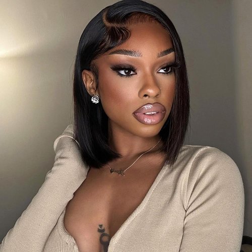 Oriole 200 Density 6x6 Glueless Bob Wig,100% Human Hair,<2-year life,185g>,16 Inch Straight HD Transparent Lace Closure Bob Wig Human Hair Wear and Go Glueless Shot Bob,Free Part