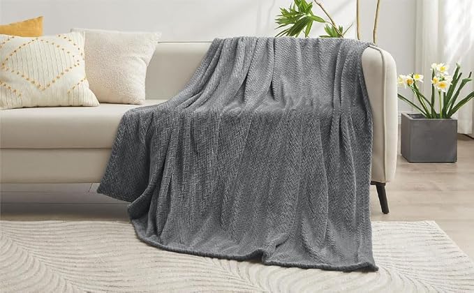 Waffle Knit Textured Throw Blanket Soft for Couch, Sofa, Twin Bed, Kids, Adults, 50” x 60” Chenille Knit Blanket, Boho Throw Blanket for Home Decor 250 GSM (Slate Grey)