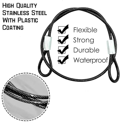 10 Pack 20 Inch(50cm) Stainless Steel Tethers with 4 Pcs Spring Snap Hook Clips, Steel Wire Cable with Loops Vinyl Cover Coated Short Rope Lanyard Lock Tether Chains, 2 Colors
