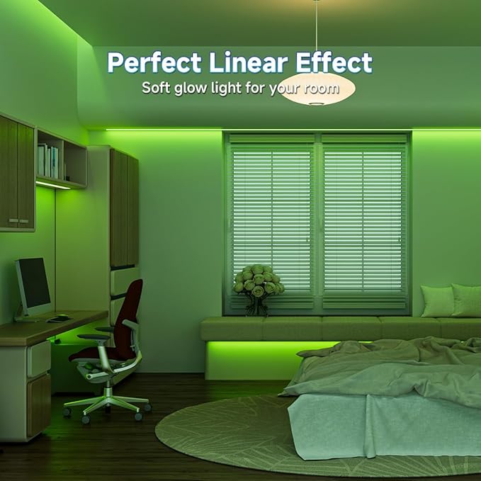 BTF-LIGHTING COB LED Strip Light 24V 16.4FT UL Listed, Green Color Dimmable High Density Flexible Tape Light with RF Remote & ETL Power Adapter, Ultra Bright for Bedroom Kitchen Home Indoor Lighting