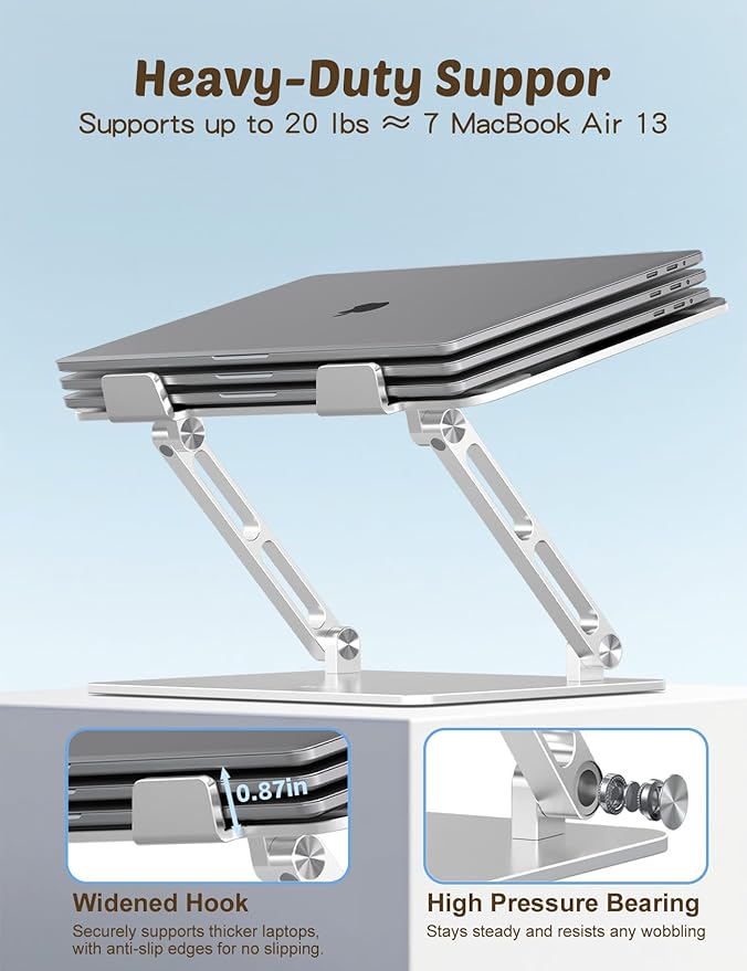 Aoviho Laptop Stand for Desk – Adjustable Aluminum Laptop Riser with Unique Cat-Shaped Cooling Vent, Portable Desk Gift & Decor, Compatible with MacBook Air Pro, Dell, HP, Lenovo (10"-17.3"), Silver