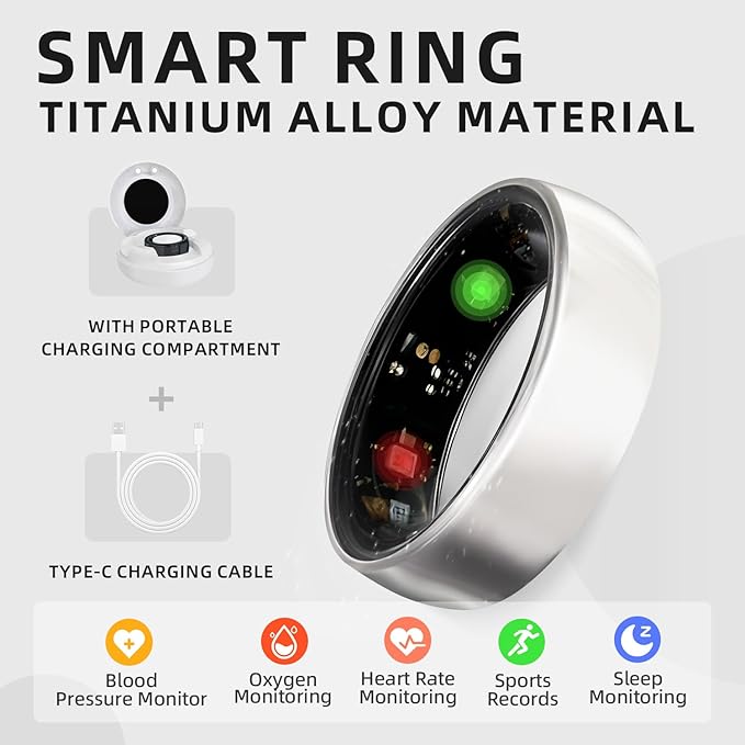 Smart Ring Titanium Fitness Sleep Tracker Health Monitoring Blood Pressure Blood Oxygen for iPhone and Android 7 Days Batterty Life (Rose Gold, 10) Full Charge First Use