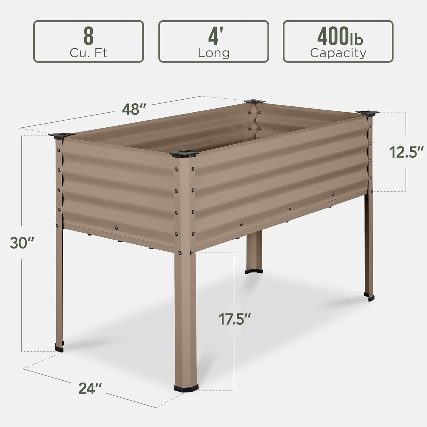 Best Choice Products 48x24x30in Galvanized Raised Garden Bed, Metal Elevated Planter Box, Vegetable Garden for Backyard, Patio, Balcony - Taupe