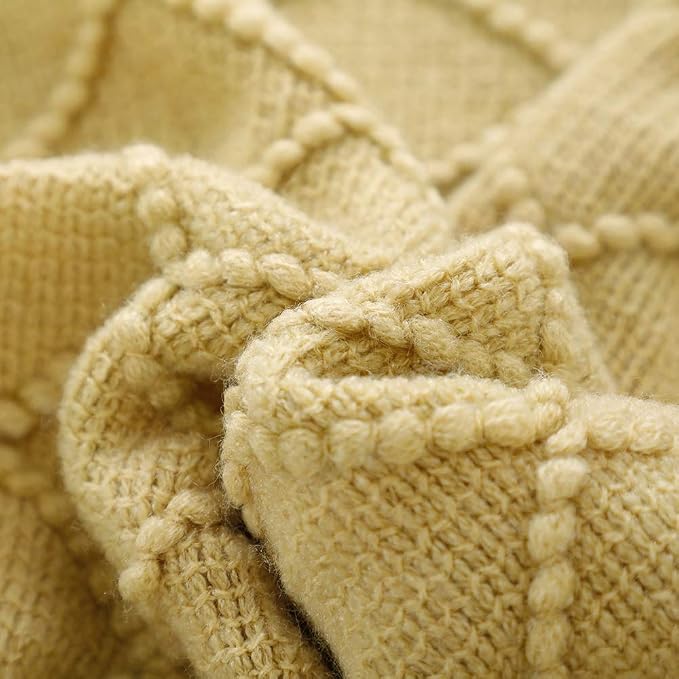 BOURINA Mustard Throw Blanket 60x80 Inches Throw Textured Solid Soft Sofa Throw Couch Knitted Decorative Blanket
