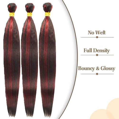 Habiliana Bundles Human Hair 26 28 30 Inch Straight Burgundy T1B/99J Human Hair Bundles 11A Unprocessed Brazilian Virgin Quick Weave Hair Extensions for Black Women