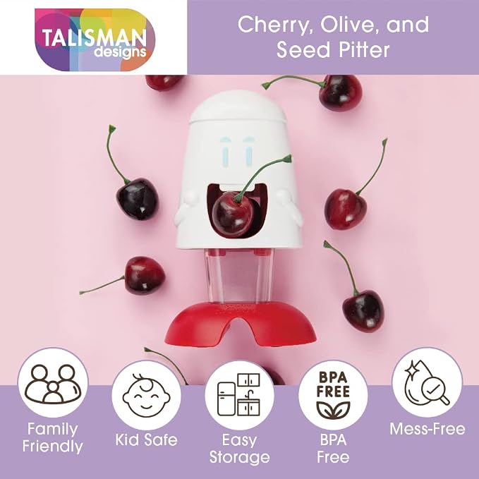 Talisman Designs Cherry Pitter | Family Friendly Kitchen Tools | Fun & Functional Cherry Chomper | Olive & Cherry Seed Picker for Kids | Gift Item