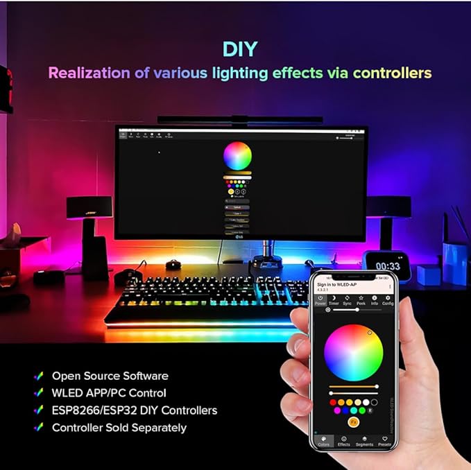BTF-LIGHTING UL Listed WS2811 IC=RGB+IC Addressable Color RGB LED Strip,16.4FT 60LED/m 10Pixels/m,IP67 White PCB Flexible DC12V Chasing Effect for Indoor Home Decor(No Adapter or Controller)