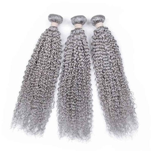 Giginger Bundles Human Sliver GREY 24 26 28 inch Jerry Curly Wave Human Hair Bundles Unprocessed Quick Weave Soft Sewn In Hair Extensions for Black Women