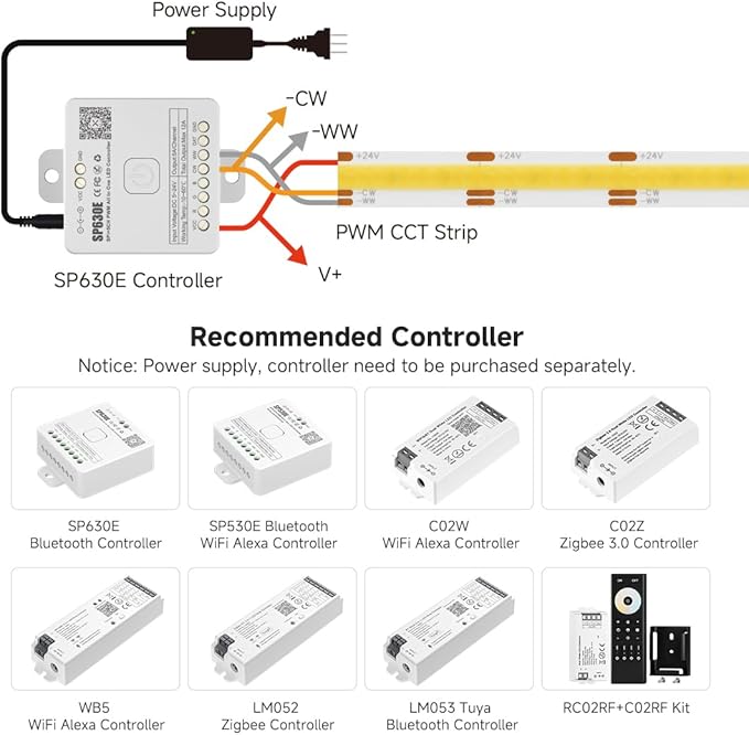BTF-LIGHTING FCOB COB LED Strip CCT Tunable 3000K-6000K,UL Listed DC12V 16.4FT CRI 90+ Dimmable LED Tape Lights,640LEDs/m Dotless for Bedroom Kitchen Indoor Decor(No Adapter or Controller)