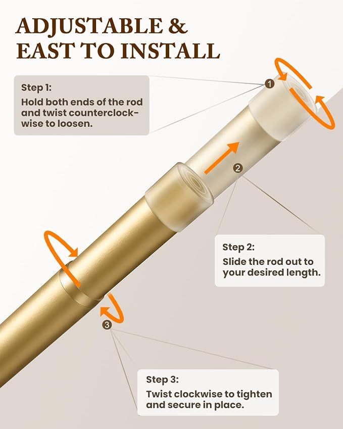 Heavy Duty Closet Rod, 17-39 IN Closet Rods for Hanging Clothes, Gold | Stepless Adjustable, Supports up to 66 lbs, Multiple Size Options, Easy Installation, Multi Purpose , Wall-Mounted