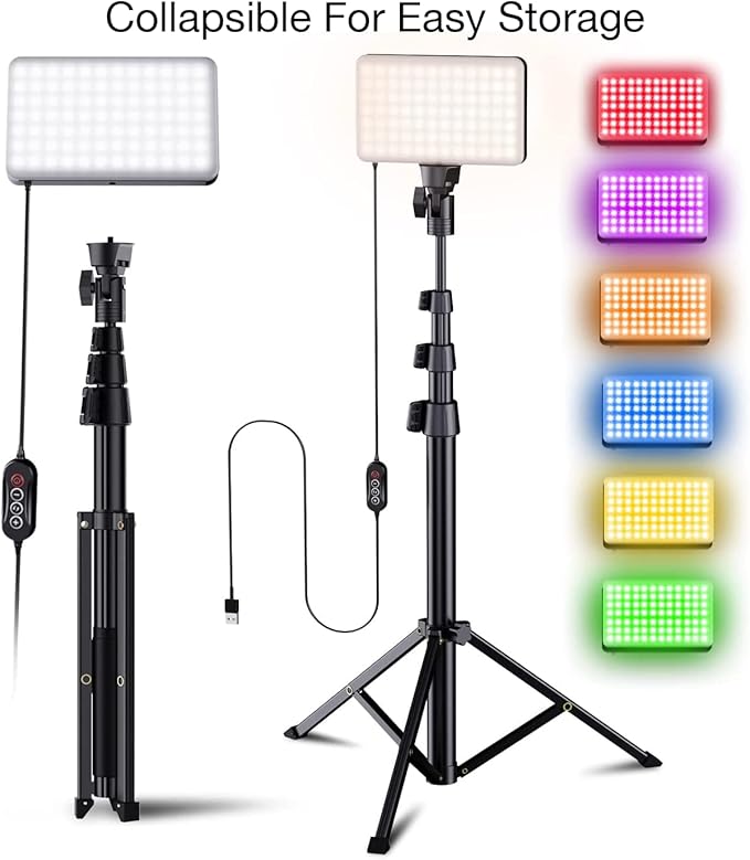 Fugetek 52" RGB LED Photography Video Light, 77 RGB Beads, All Aluminum Tripod, Unique Light Modes, Inline Contoller, USB Powered, Portable, Adjustable, 14 Colors, Game Streams, YouTube