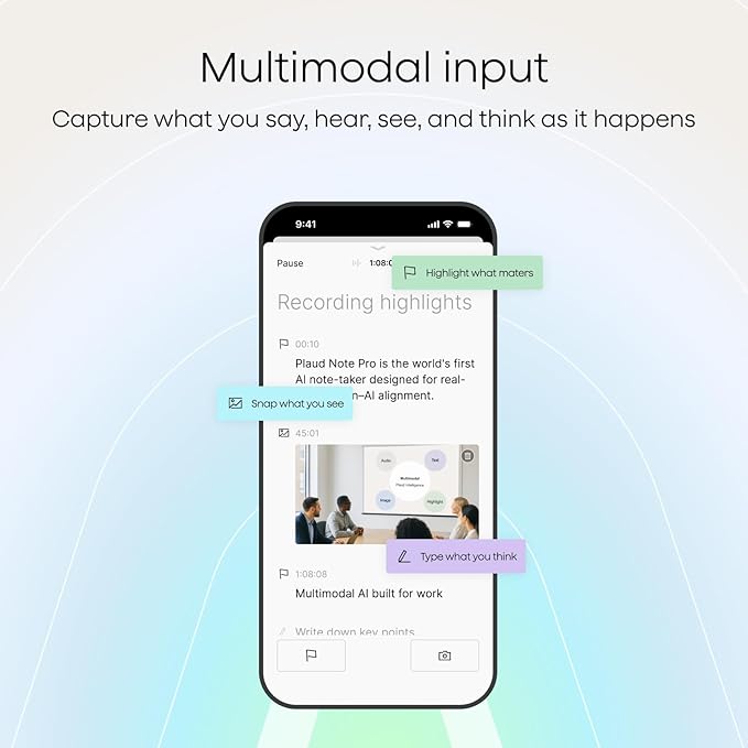 Plaud NotePin Voice Recorder, AI Voice Recorder, AI Note Taker, AI Transcribe & Summarize, Support 112 Languages, for Meetings, Lectures, Professionals, Teams, Lunar Silver, Non-S Version