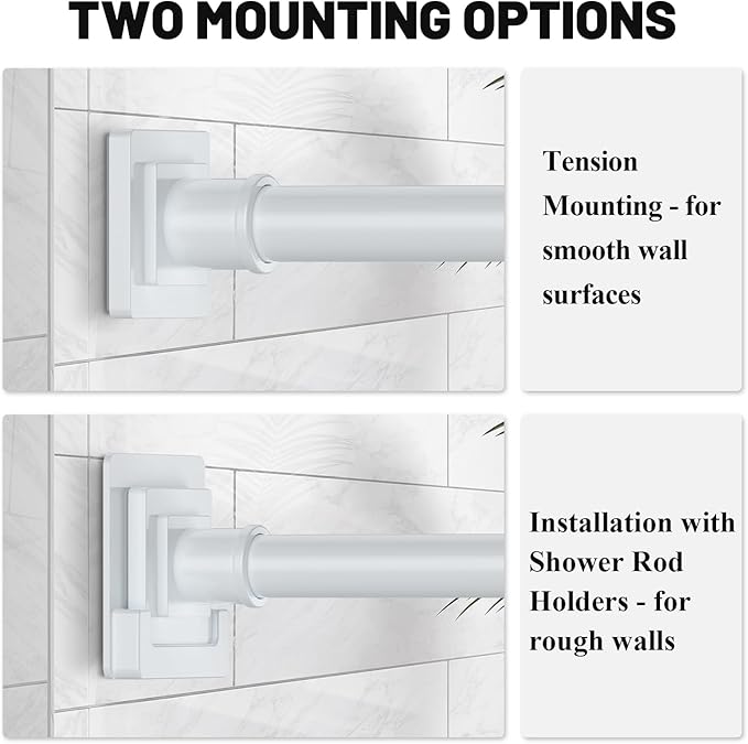 UIOSANRT White Shower Curtain Rod 31-55 inches with Holders, Stainless Steel Shower Rod & Tension Rod, Adjustable Tension Shower Curtain Rod for Bathroom, Windows, Closet