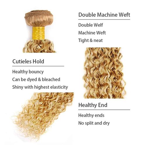 28 30 32 inch WuvuSnm 613/27 Human Hair Bundles Blonde Kinky Curly Weave 3 Bundles Two Tone 613 and 27 Bundle