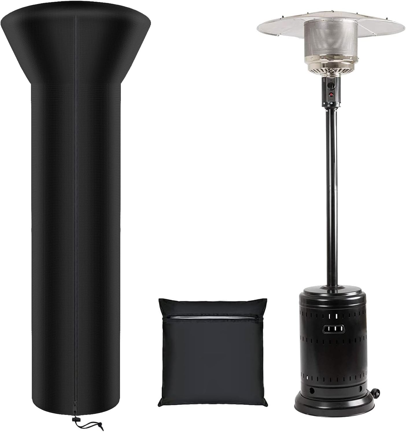 SIRUITON Patio Heater Covers with Zipper and Air Vent,Waterproof Outdoor Heater Cover, Dustproof,Wind-Resistant,UV-Resistant,Snow-Resistant,（87" Height x 33" Dome x 19" Base, 420D Black）
