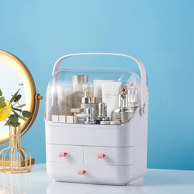 Large Makeup Organizer w Drawers Beauty Organizer Makeup Box Holder Vanity Organization Desk Countertop MakeUp Organizers Bathroom Counter Organizer Skincare Cosmetic Case Stand Dustproof Lid Gift