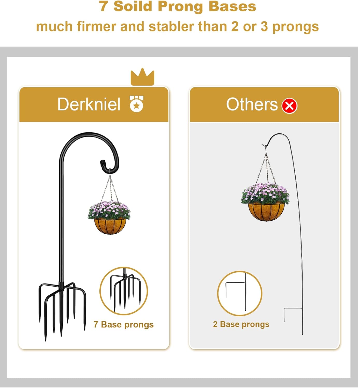 Shepherd Hook 108 Inch Tall Heavy-Duty Metal Garden Hanging Pole Stake for Bird Feeder Pole Plant Baskets, Black (2 Pack)