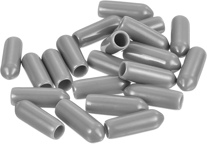 uxcell 20pcs Rubber End Caps Protective Caps 4.5mm ID Vinyl PVC Round Tube Bolt Cap Cover Screw Thread Protectors, Light Grey