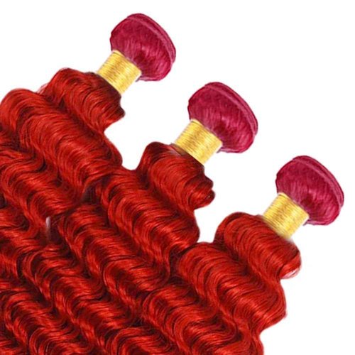 Condescension Brazilian Red Human Hair Bundles 22 24 26 Inch Deep Wave 3 Bundles Human Hair 100% Unprocessed Remy Brazilian Virgin Weave Hair Red for Women