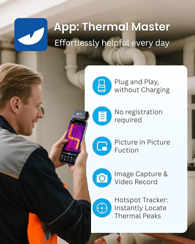 Thermal Master P3 - Thermal Camera for iOS & Android, 8mm Macro Vision Infrared Imager with 35mk NETD, 512x384 Super Resolution, 3.6℉ Accuracy, Manual Lens, Work for Home PCB Inspection, Black