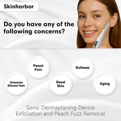 Skinharbor Sonic Dermaplane Razor for Women Face,Women’S Facial Exfoliation & Peach Fuzz Hair Removal System,Anti-Aging–3 Speeds–8 Dermaplaning Blades–Rechargeable,Sonic Dermaplaning Tool