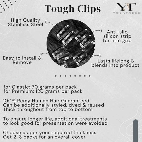 Yogatress Clip in Hair Extensions Real Human Hair – 100% Indian Remy Human Hair Extensions, Clip Extensions for Women, Double Weft Seamless, Straight, Pack of 1 – 1B Natural Black 20 Inch 120g Premium