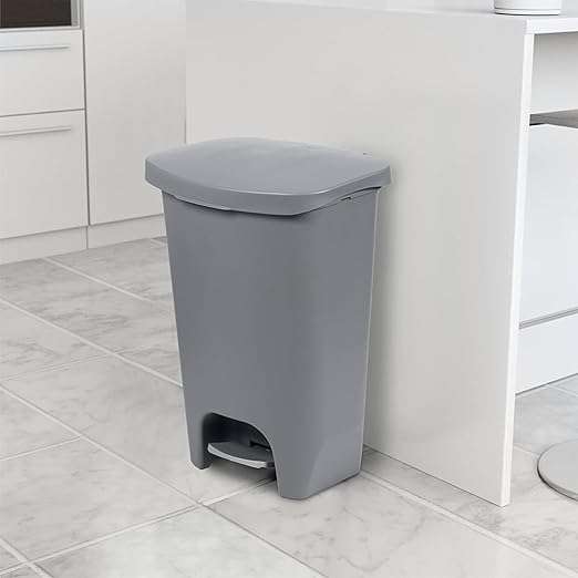 Glad 13 Gallon Trash Can with Clorox Odor Protection | Plastic Kitchen Waste Bin | Hands Free with Step On Foot Pedal and Garbage Bag Rings, Grey