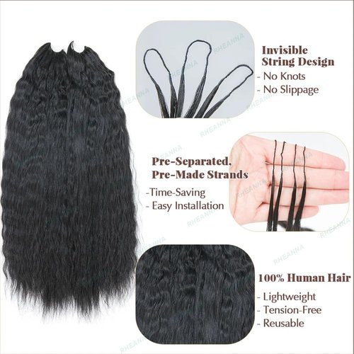RHEANNA Feather Crochet Human Hair Extensions Wet and Wavy Knotless Pre-Separated Crochet Hair Extensions Human Hair With String In The Middle Braid 18inch 60g