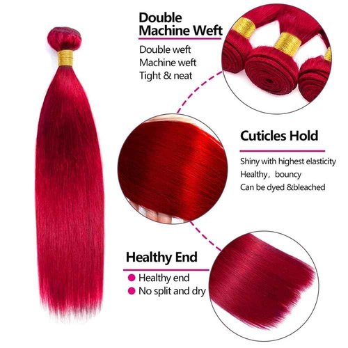 Condescension Brazilian Red Human Hair Bundles 26 28 30 Inch Straight 3 Bundles Human Hair 100% Unprocessed Remy Brazilian Virgin Weave Hair Red for Women