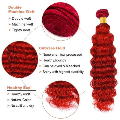 Condescension Brazilian Red Human Hair Bundles 22 24 26 Inch Deep Wave 3 Bundles Human Hair 100% Unprocessed Remy Brazilian Virgin Weave Hair Red for Women