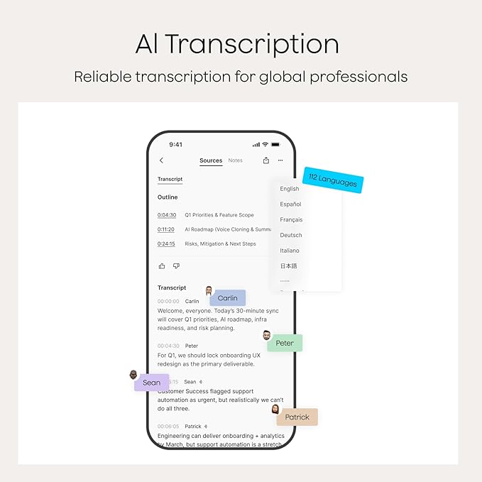 Plaud Note AI Voice Recorder, Note Taker w/Case, App Control, Transcribe & Summarize with AI, Support 112 Languages, for Meetings, Calls, Lectures, Professionals, Teams, Starlight, Non-Pro Version