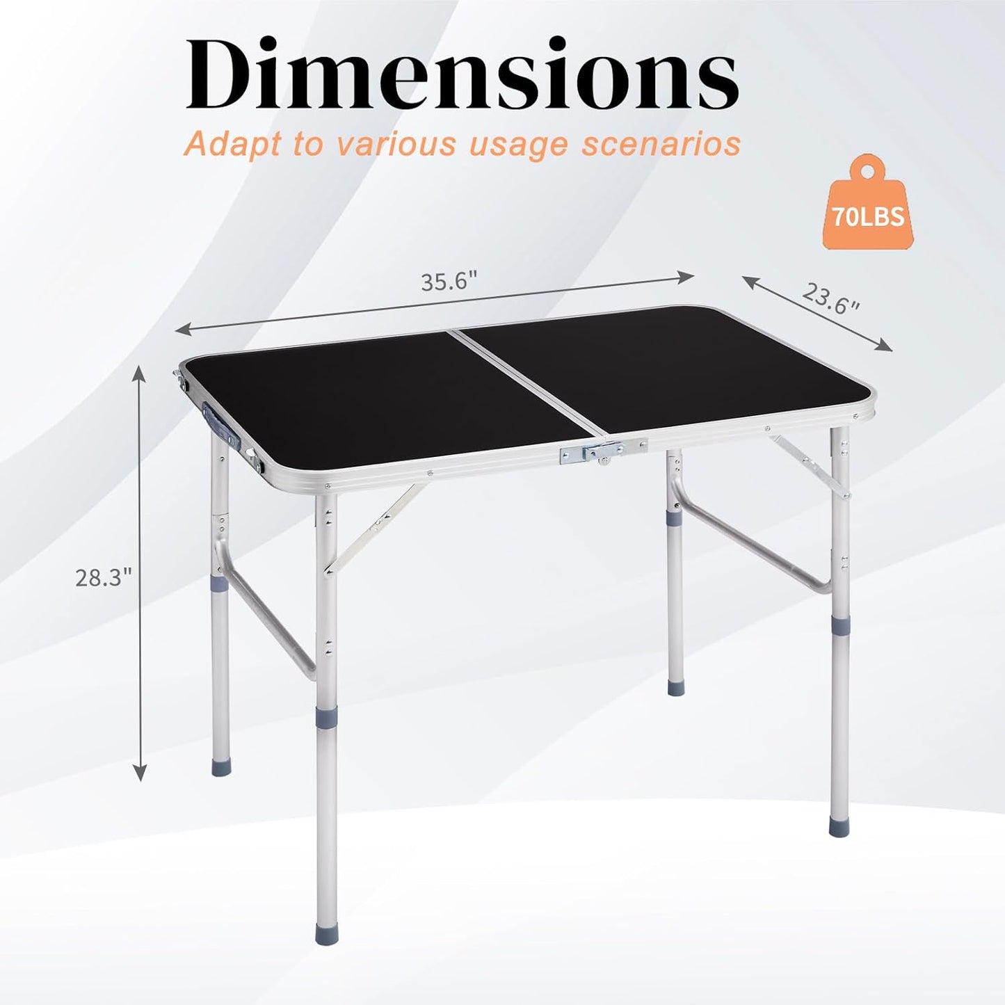 Outvita 3ft Portable Folding Camping Table, Outdoor Waterproof Adjustable Height Table, Aluminum Lightweight Suitcase Foldable Table for Picnic BBQ Beach Dining