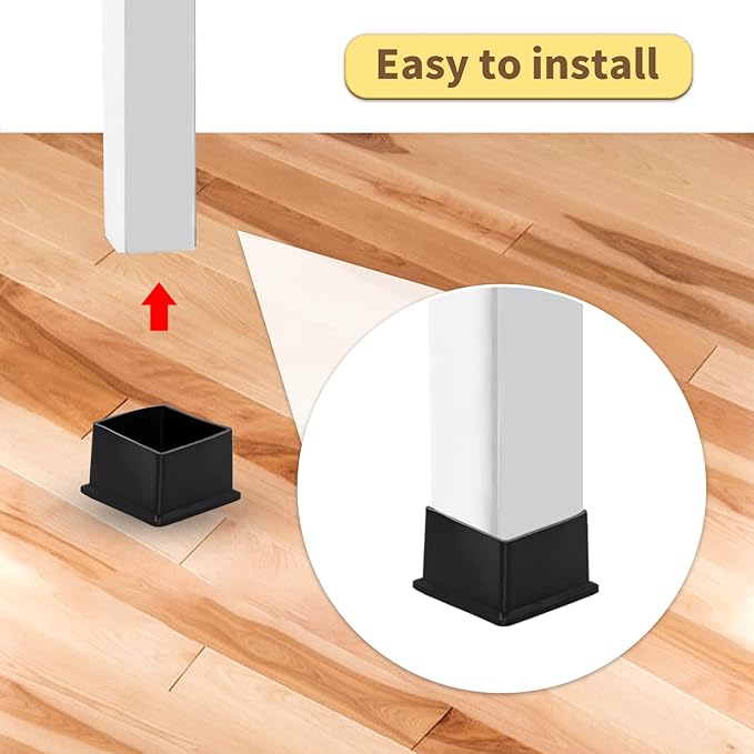 Flyshop Flexible Anti-Scratch PVC Patio Chair Table Leg Caps Tips Floor Protectors Square Furniture Covers, 20pcs, Black, 38 mm x 38 mm, 1-1/2" x 1-1/2"