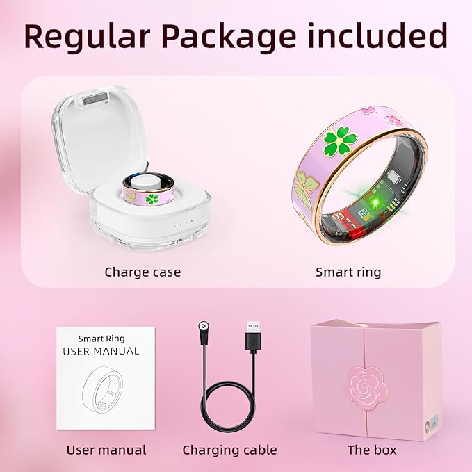 Enamel Craft Smart Ring for Women & Men No Subscription Fee Fitness Tracker with Sleep Tracking, Heart Rate, SpO2 - IP68 Waterproof for iOS Android - Activity Tracker, Remote Camera (Pink, 10)