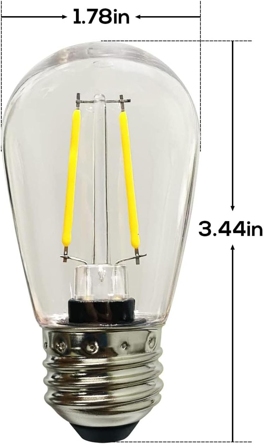 Banord Outdoor String Lights Vintage LED Filament Bulb, Shatterproof E26 Screw Base Edison LED Light Bulbs for Indoor & Outdoor Use 100 Pack