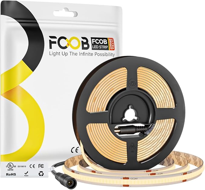 16.4FT COB LED Strip Lights Dimmable DC 24V 2700K Warm White 480LEDs COB Strip, Adhesive Flexible Cuttable Strip Lights for DIY Home Decor Shelf Cabinet (No Adapter or Controller)