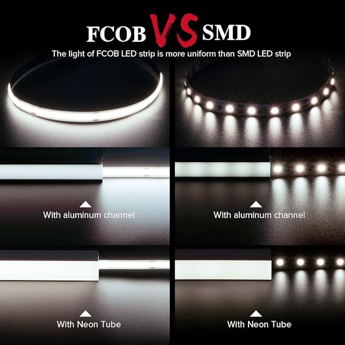 BTF-LIGHTING FCOB COB LED Strip Flexible High Density Uniform Light 8W/m 16.4FT DC12V Natural White 4000K CRI 90+ 8mm Width Dimmable LED Ribbon for Indoor Decor(No Adapter or Controller)