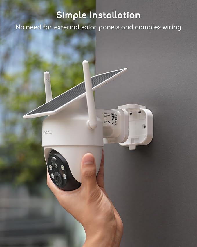 COOAU Solar Security Cameras Wireless Outdoor – Low-Light Rechargeable, Easy to Install, 2K 360° Cameras for Home Security, Surveillance Cam with AI Smart Detection, Color Night Vision,IP66, Alexa