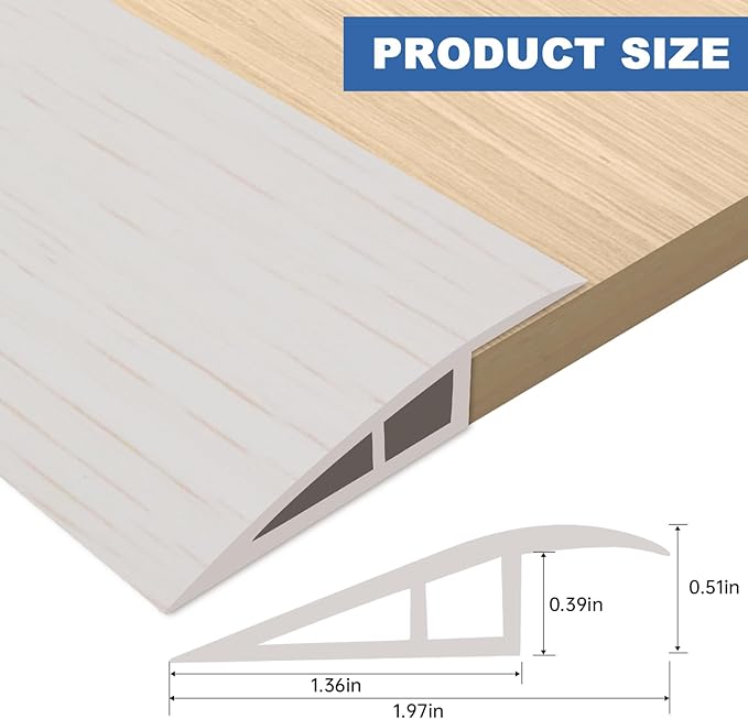 Vinyl Door Threshold Flooring Transition Strip Self Adhesive Carpet Edging Strip for Laminate Doorway Edge Threshold from 1/5" to 2/5" (Beige Wood Grain, 6.6 Ft)