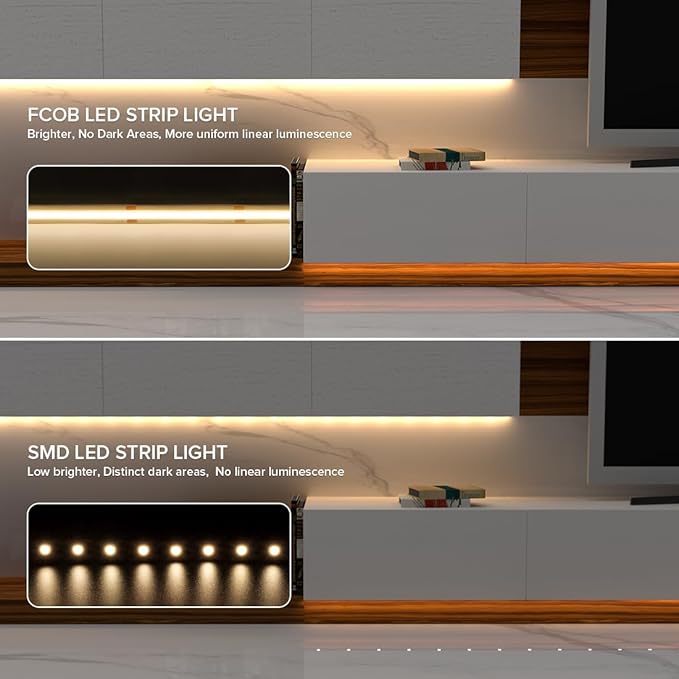 16.4FT COB LED Strip DC24V Warm White Flexible High Density Uniform Bright Light Strip, 480LEDs/m CRI90+ Dimmable 3000K LED Light for DIY Kitchen Bedroom Home Decor, No Power and Controller