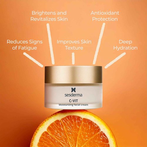 Sesderma C-VIT Moisturizing Facial Cream, Fight Aging with Vitamin C Antioxidants, Diminish Fine Lines & Revitalize Skin, 1.7 fl oz
