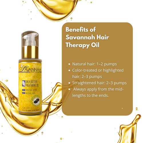 Savannah Hair Therapy Bundle - Shea Butter Treatment Oil 1.69 oz (50ml) + Hair Mask 16.9 oz (500ml), Deep Conditioner, Natural Keratin Treatment for Dry Damaged hair, vitamin B6, Sodium Chloride Free.