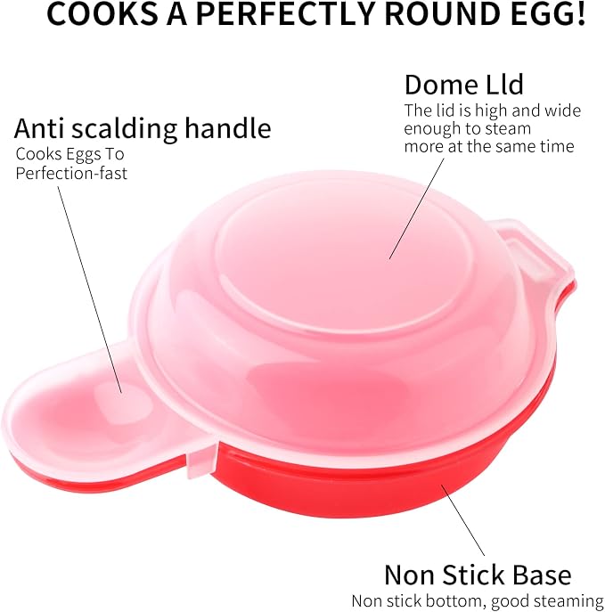 2 sets Microwave Egg Cooker,1 Minute Fast Egg Hamburg Omelet Maker Kitchen Cooking Tool(Red and clear)