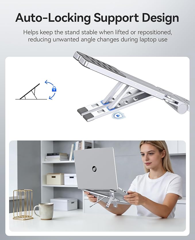 ORICO Portable Laptop Stand for Travel & Desk, Ultra-Compact Foldable Aluminum 3-in-1 Riser for Laptop, Tablet & Phone, 5 Adjustable Heights, Compatible with MacBook/HP/Dell/iPad/iPhone – PN1 (Silver)