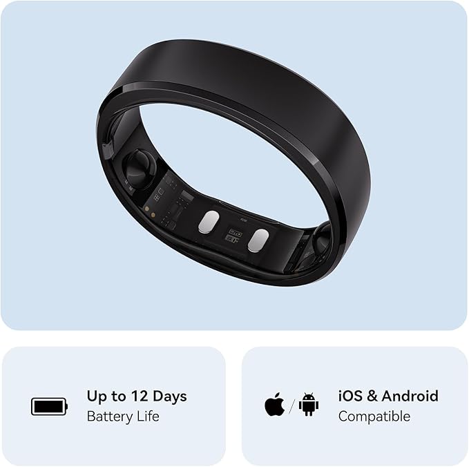 RingConn Gen 2, World’s First Smart Ring with Sleep Apnea Monitoring, No APP Subscription, 12-Day Battery Life, Stress/Heart Rate/Women's Health Tracker, Android & iOS Compatible (Black, Size 13)