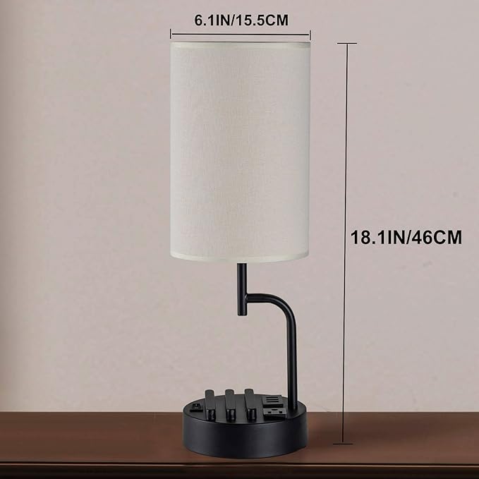 Dreamholder Table Lamp with 3 USB Charging Ports, Modern Desk Lamp with AC Outlet and Phone Stands, Perfect Bedside Lamp for Bedroom, Living Room, Office (Pack of 2), Cream