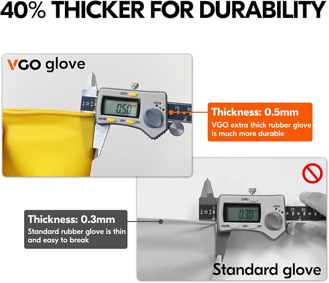 Vgo... 3-Pairs Reusable Household Gloves, Rubber Dishwashing gloves, Extra Thickness, Long Sleeves, Kitchen Cleaning, Working, Painting, Gardening, Pet Care (Size XL, Yellow, HH4601)